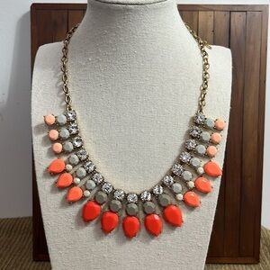 J. Crew Coral Pink Gray Ombre Crystal Rhinestone Teardrop Statement Necklace